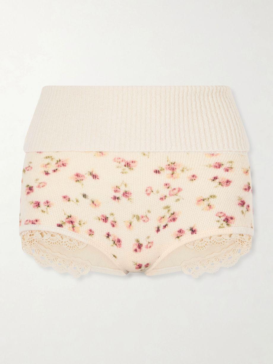 Lace-trimmed floral-print ribbed wool, silk and cashmere-blend shorts by MAGDA BUTRYM