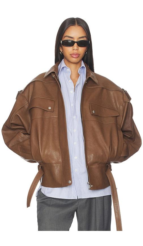 Magda Butrym Belted Leather Bomber Jacket in Brown by MAGDA BUTRYM