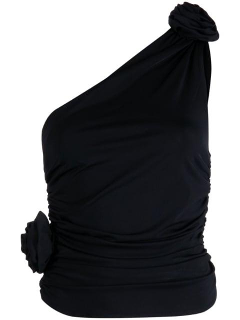 flower embellished one-shoulder top by MAGDA BUTRYM