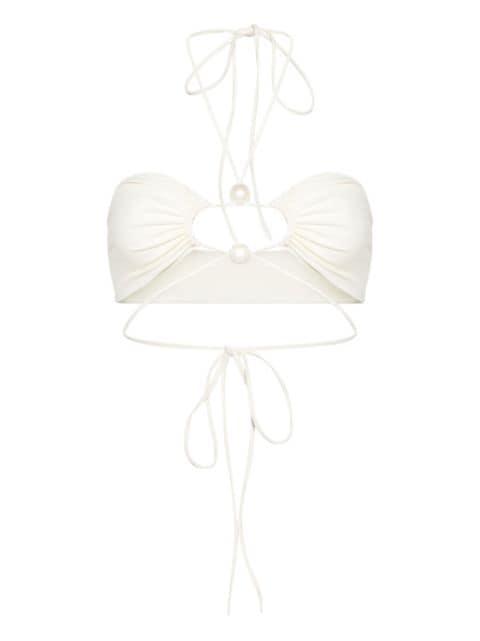 pearl-embellished tie bikini top by MAGDA BUTRYM