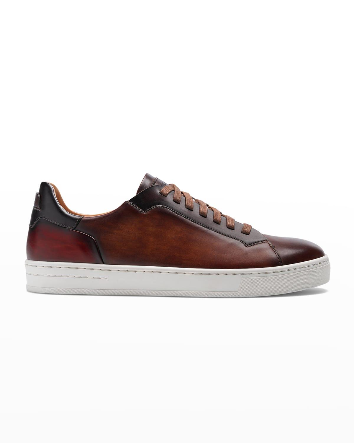 Men's Amadeo Burnished Leather Low-Top Sneakers by MAGNANNI