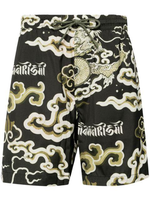 Cloud Dragon-print swim shorts by MAHARISHI