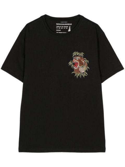 Tiger-embroidered organic cotton T-shirt by MAHARISHI