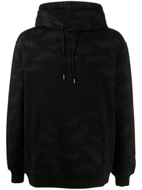 bat-print cotton hoodie by MAHARISHI