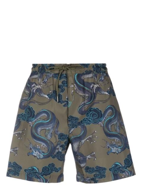 dragon-print swim shorts by MAHARISHI