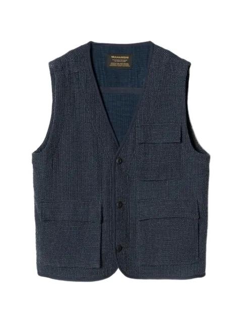 sashiko-stitch utility vest by MAHARISHI