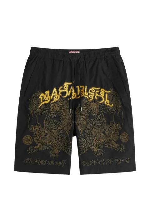 tiger dragon print shorts by MAHARISHI