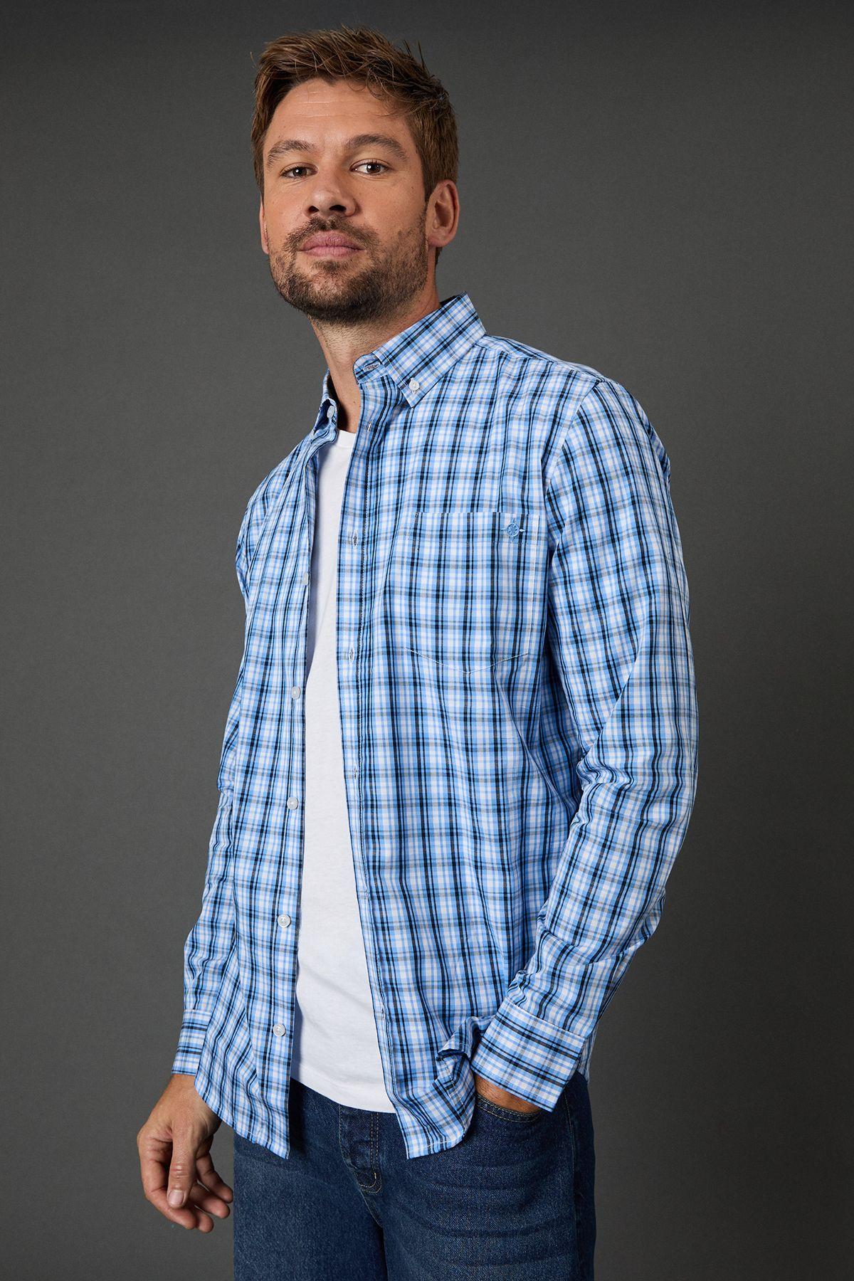 Blue Check Long Sleeve Shirt by MAINE