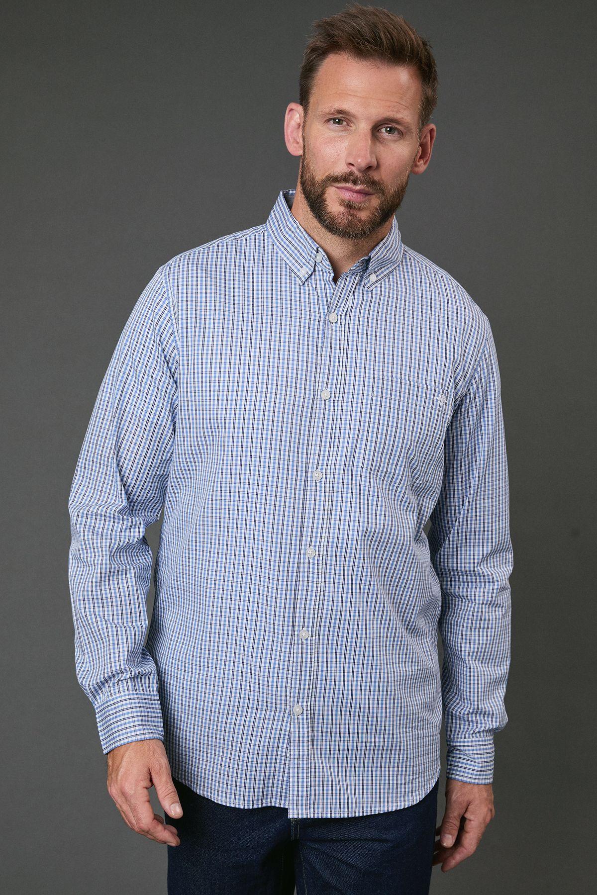 Blue Check Long Sleeve Shirt by MAINE