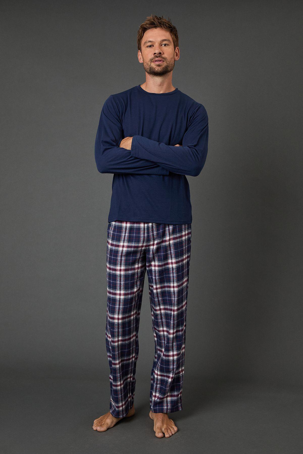 Blue Long Sleeve Jersey Top With Check Trouser Set by MAINE Blue Long Sleeve Jersey Top With Check Trouser Set by MAINE