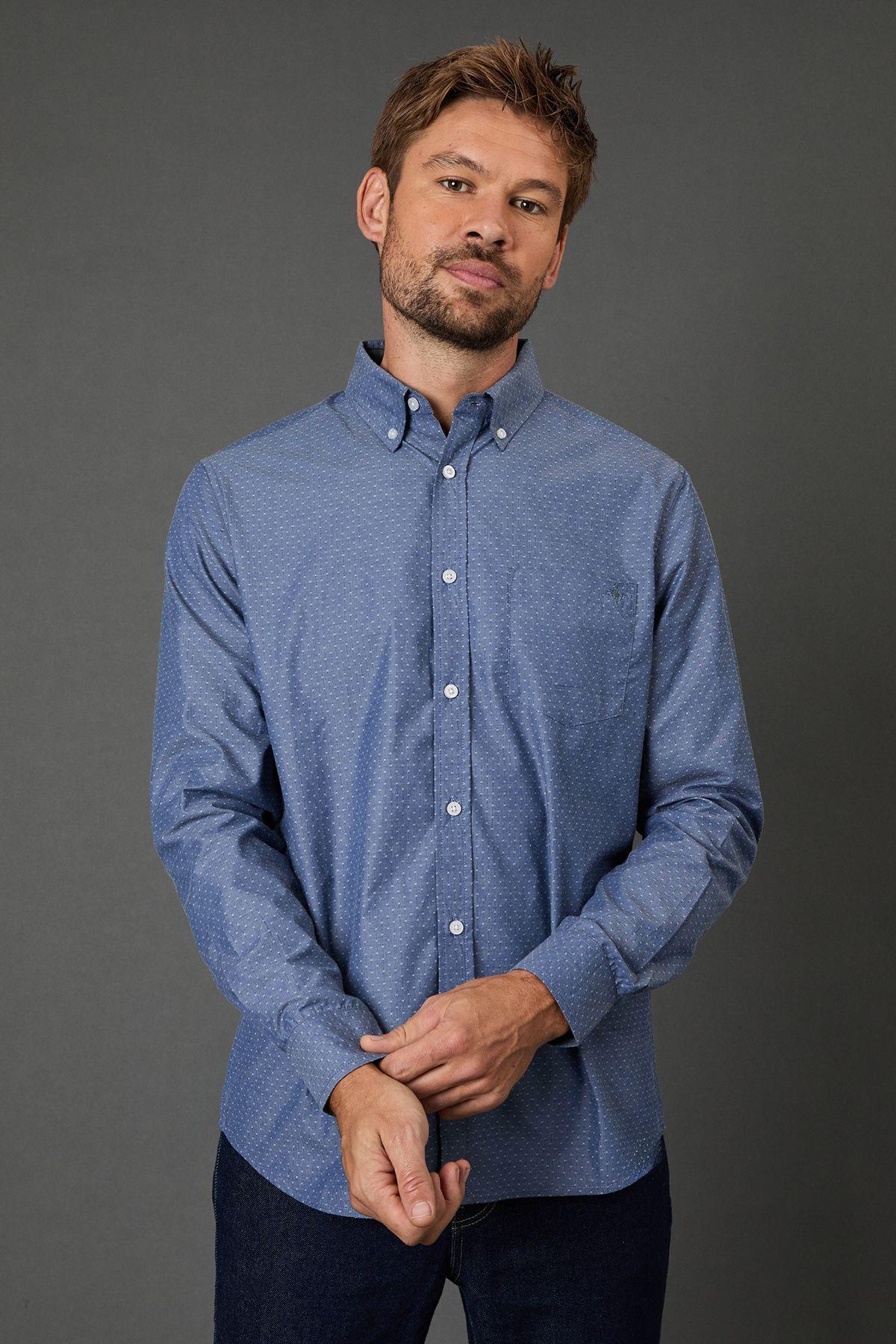 Blue Textured Long Sleeve Shirt by MAINE