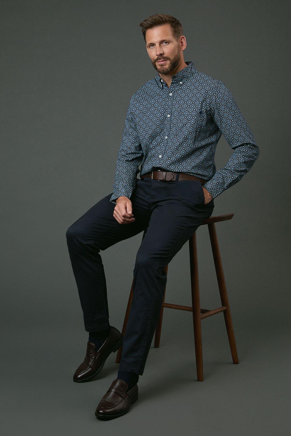 Blue Tile Printed Long Sleeve Shirt by MAINE