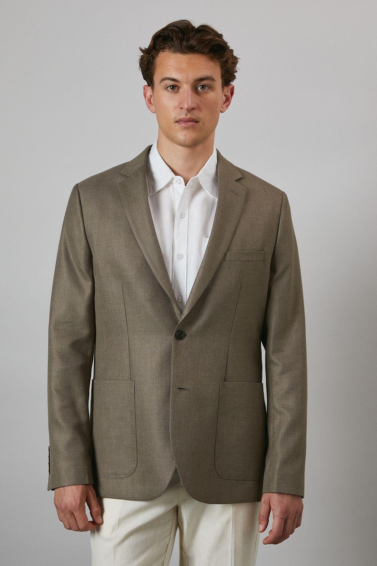 Brown Slim Fit Patch Pocket Blazer by MAINE