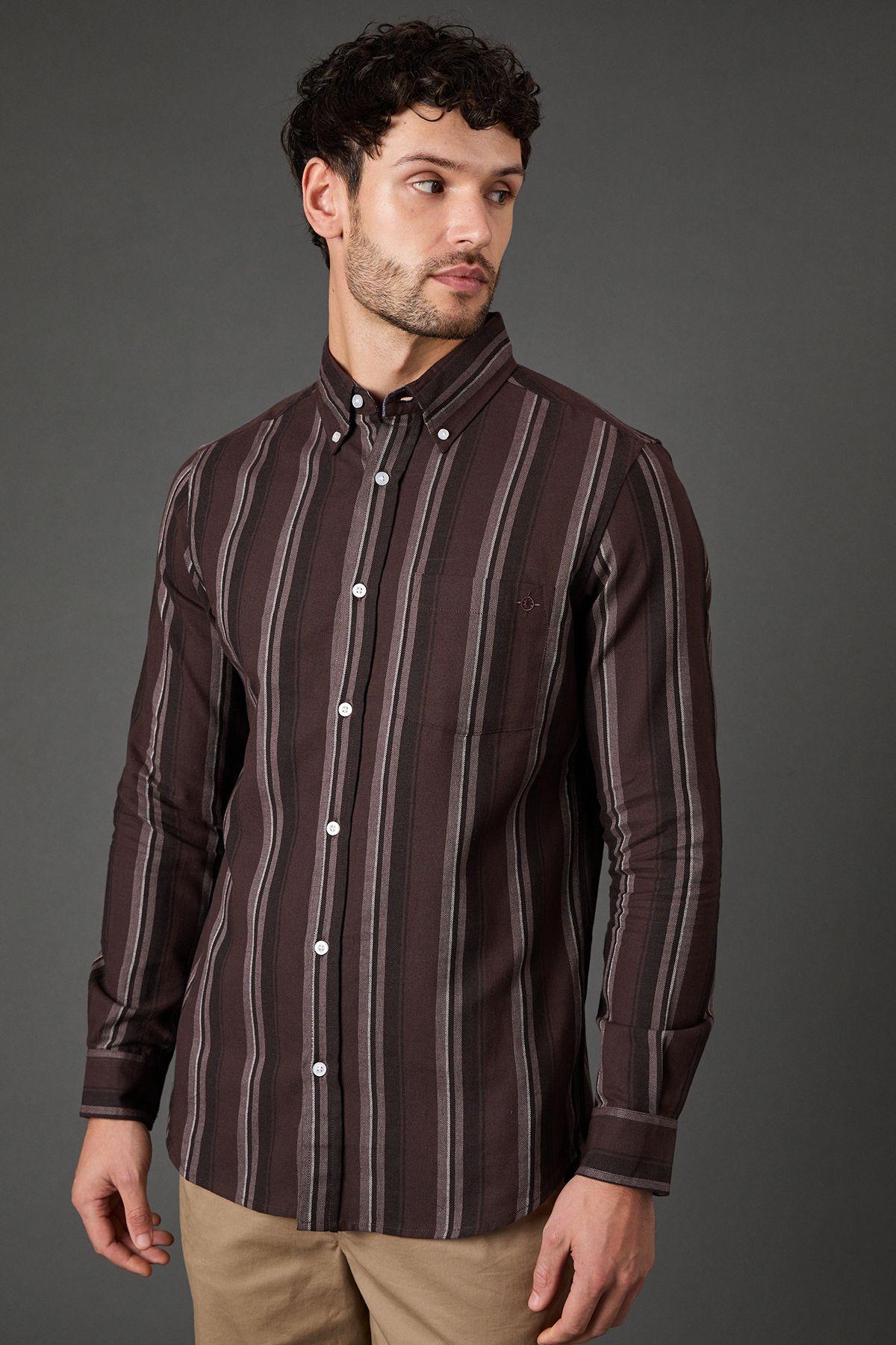 Burgundy Stripe Long Sleeve Shirt by MAINE