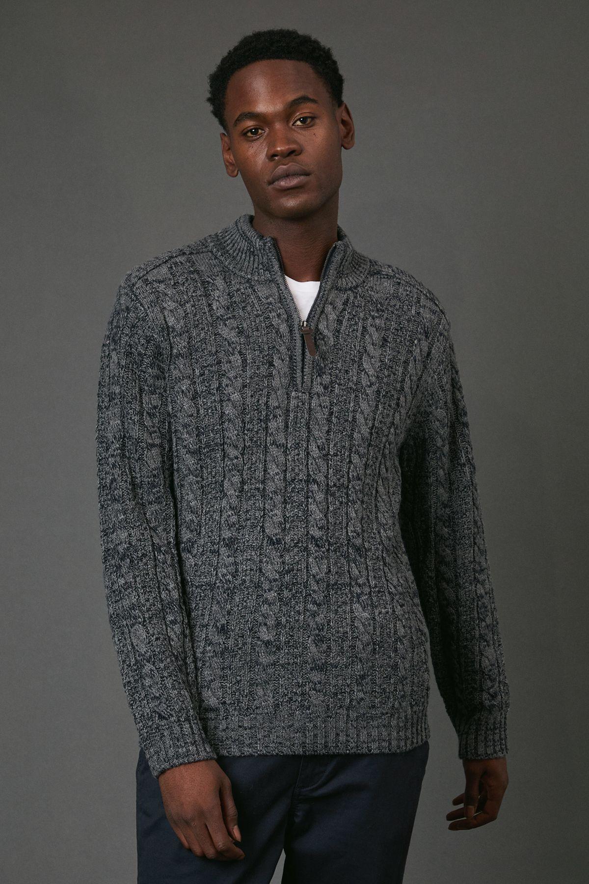 Chunky Cable Half Zip Knitted Jumper by MAINE