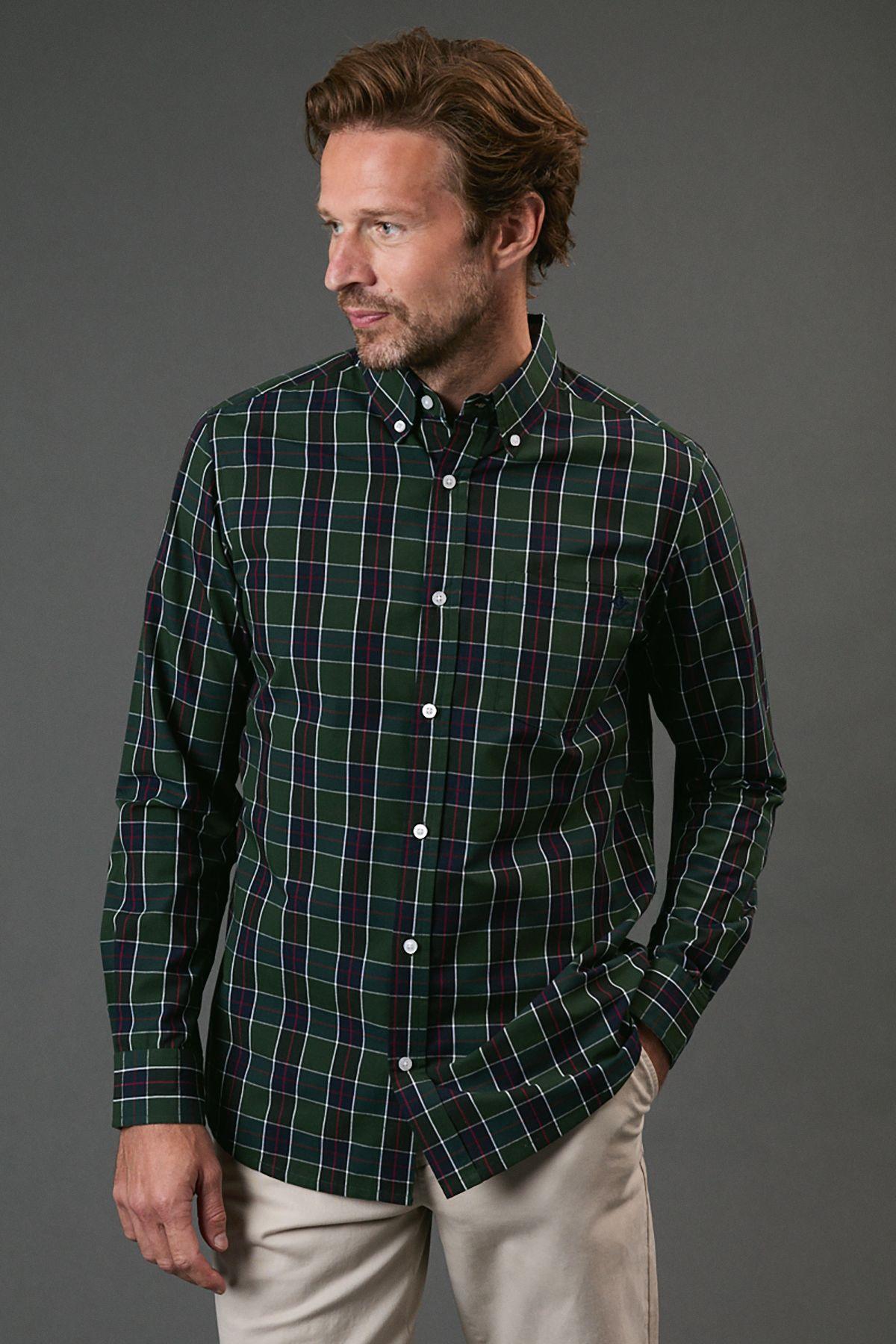 Dark Green Country Check Long Sleeve Shirt by MAINE