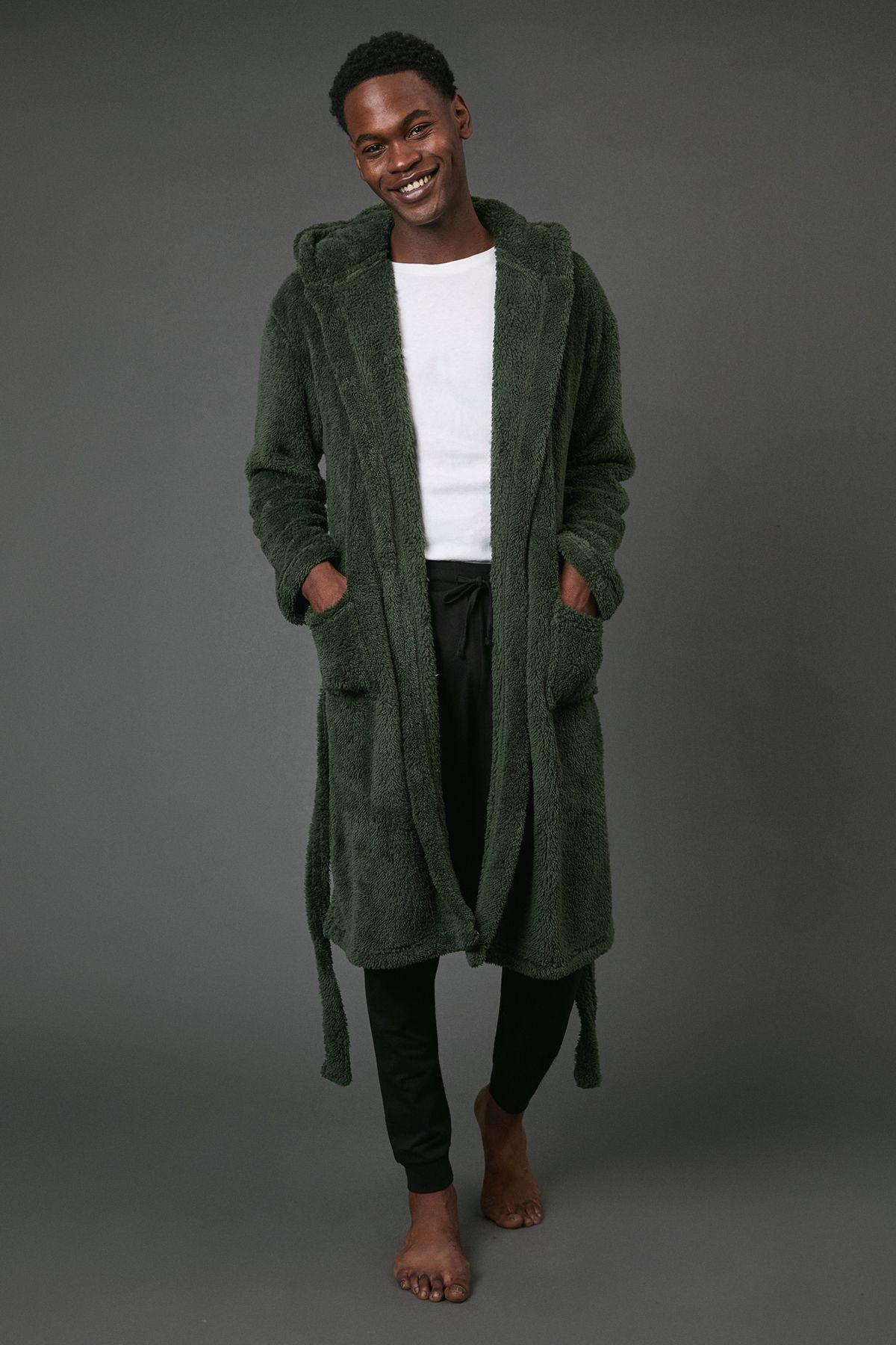 Green Sherpa Shawl Collar Dressing Gown by MAINE