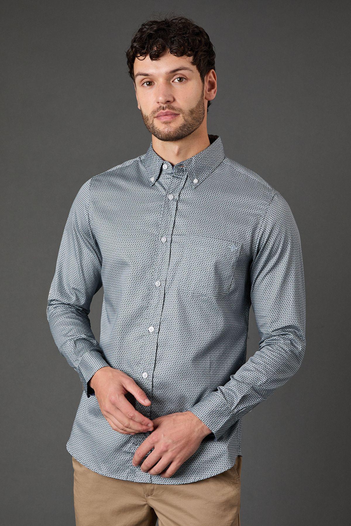 Grey Printed Long Sleeve Shirt by MAINE