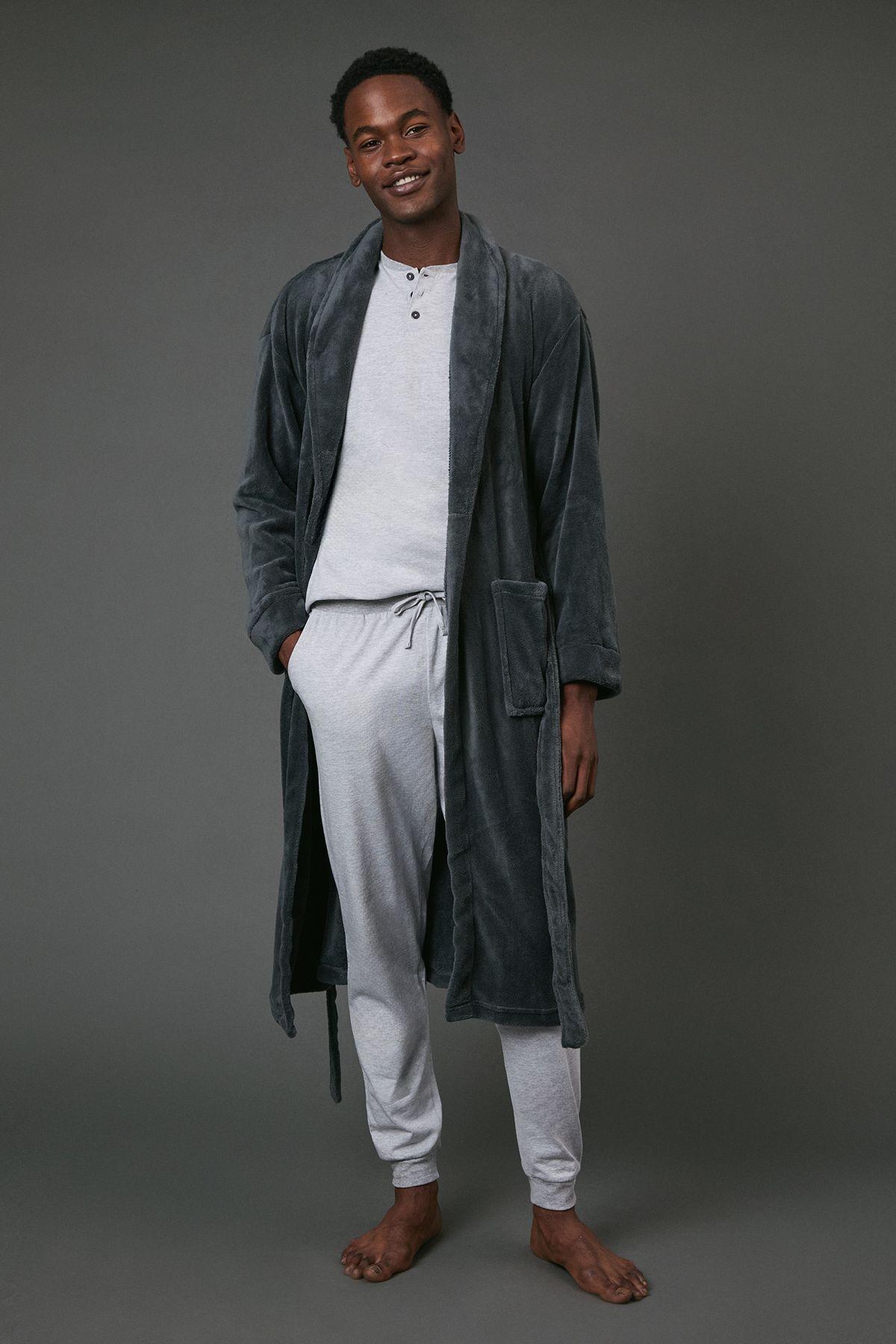 Grey Shawl Collar Dressing Gown by MAINE