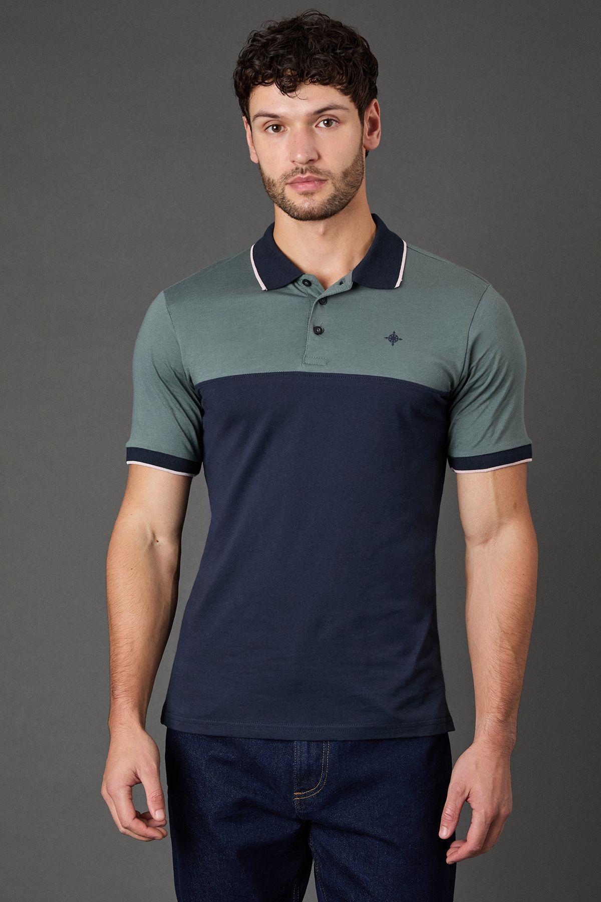 Khaki Navy Colourblock Polo Shirt by MAINE