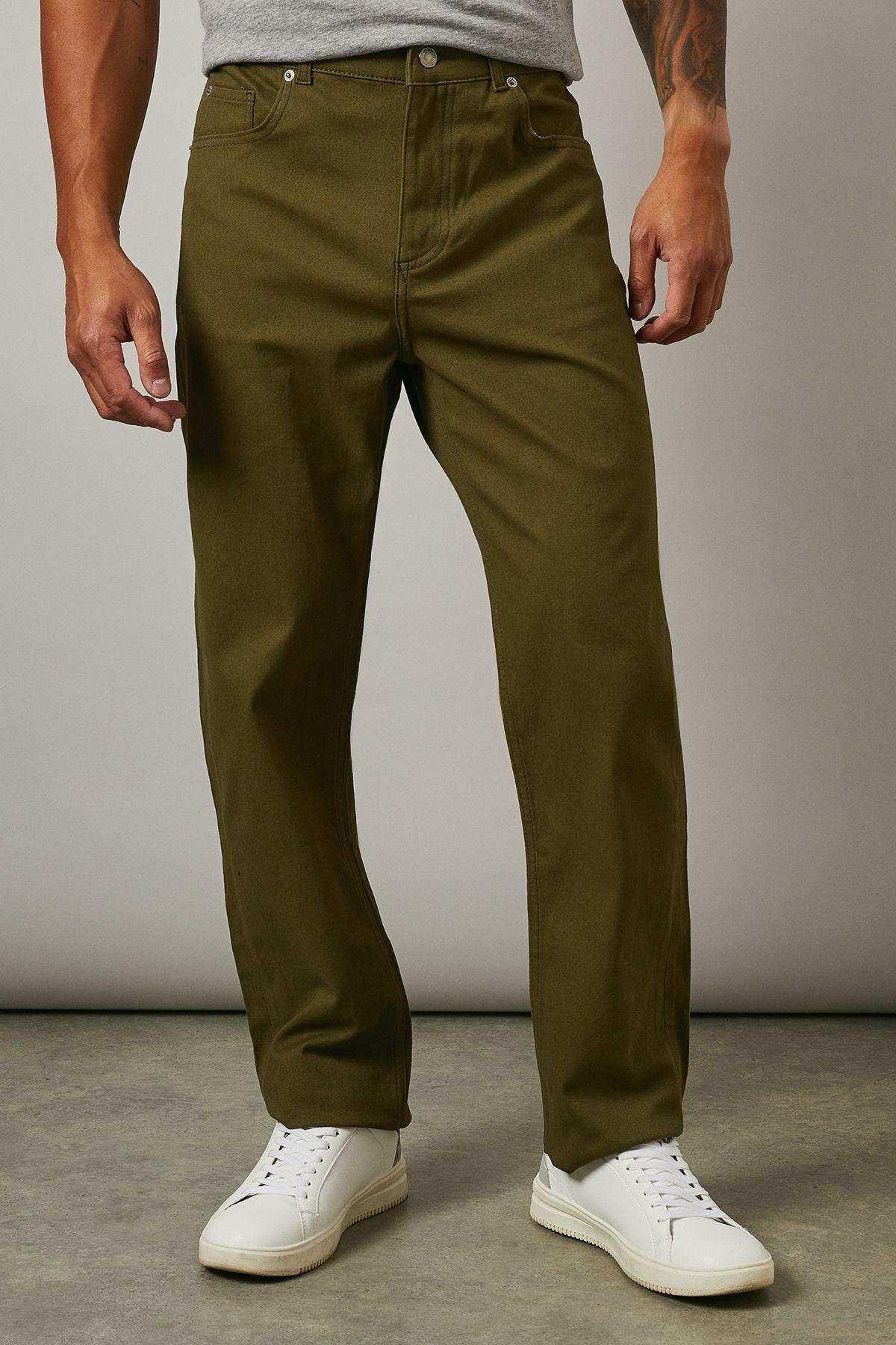 Khaki Stretch Twill Straight Leg Jeans by MAINE
