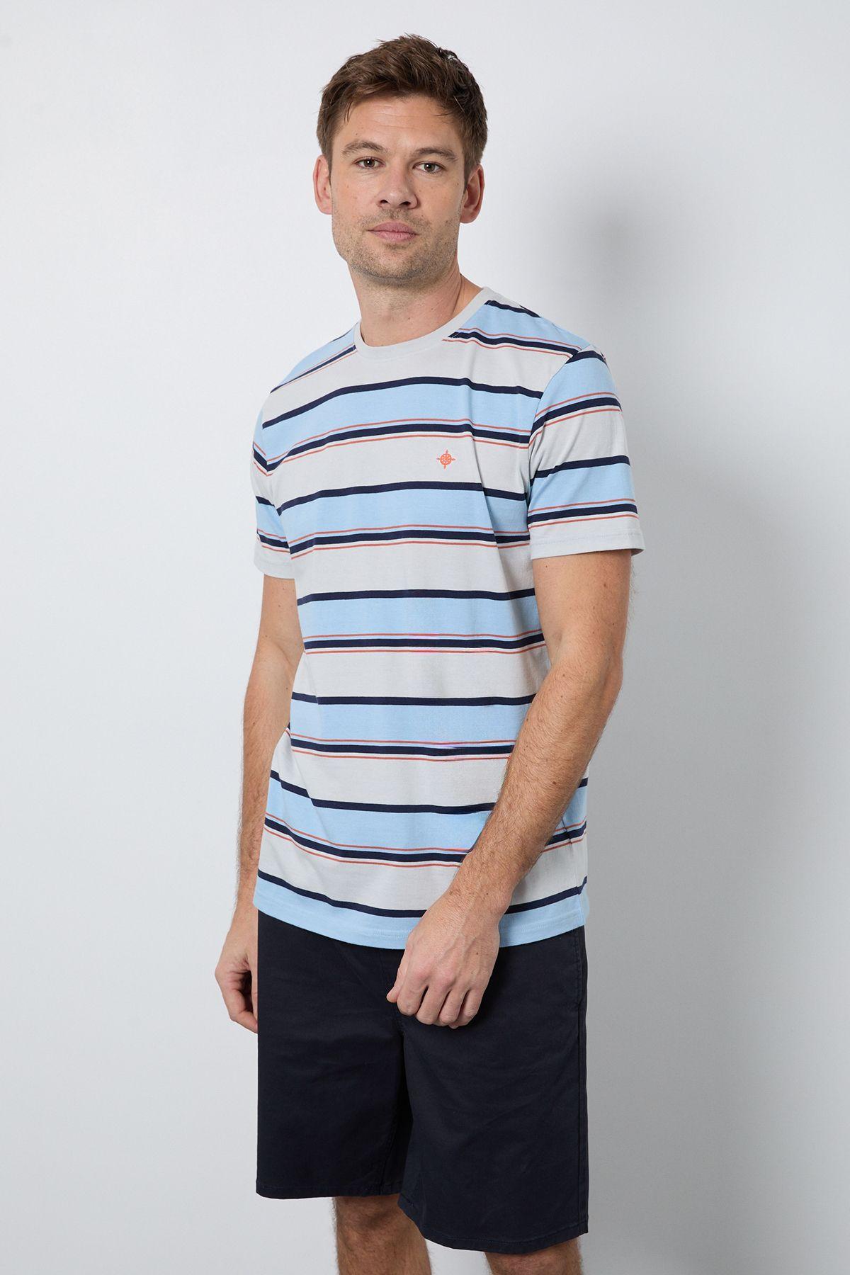 Light Blue Multi Stripe T-shirt by MAINE