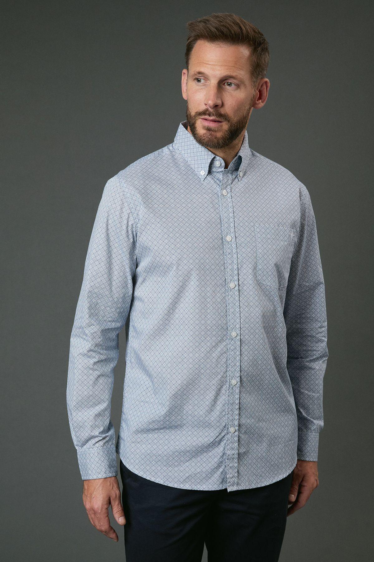Light Blue Printed Long Sleeve Shirt by MAINE Light Blue Printed Long Sleeve Shirt by MAINE