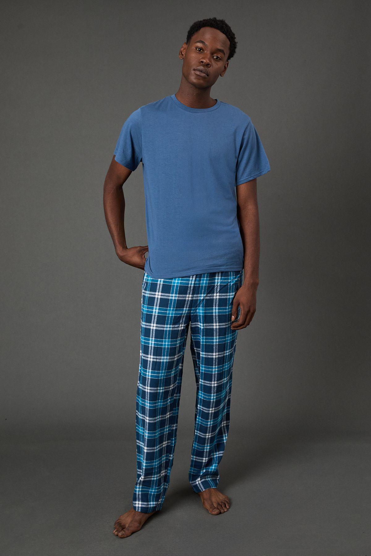 Light Blue Short Sleeve Jersey Top With Check Trouser Set by MAINE