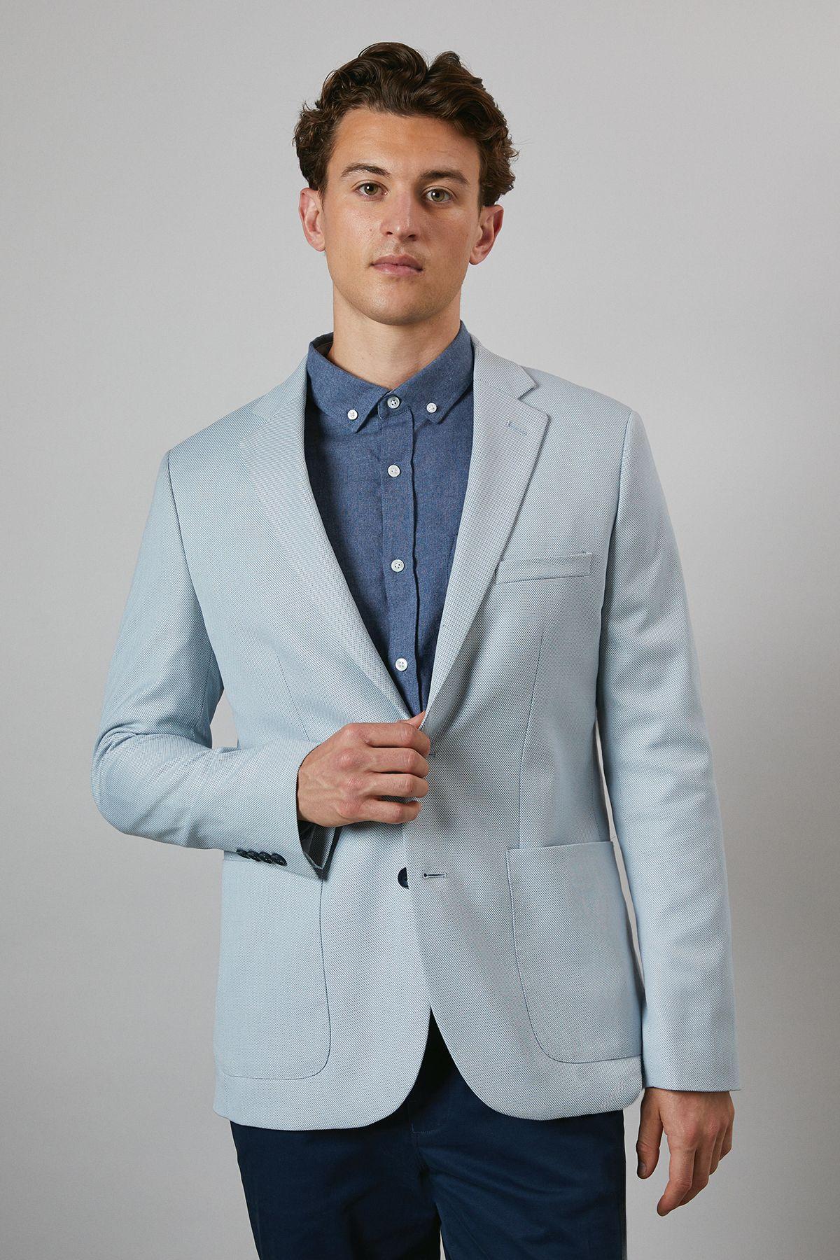 Light Blue Slim Fit Patch Pocket Blazer by MAINE