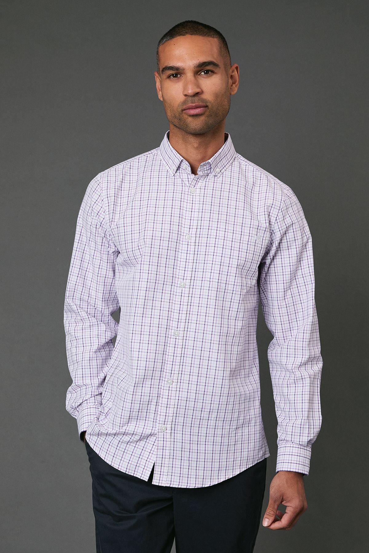 Lilac Grid Check Long Sleeve Shirt by MAINE
