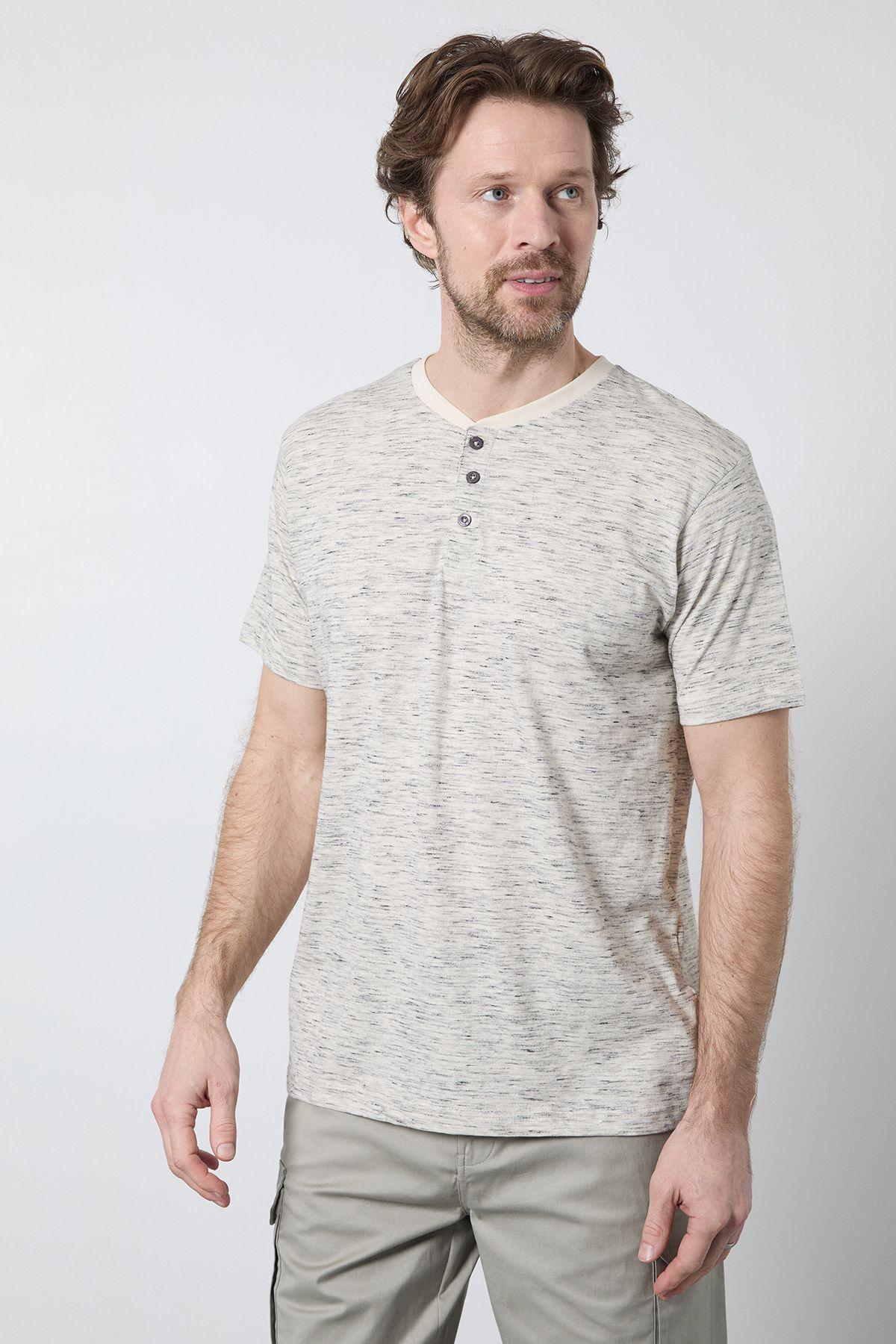 Mid Grey Short Sleeve Slub Grandad Neck T-Shirt by MAINE