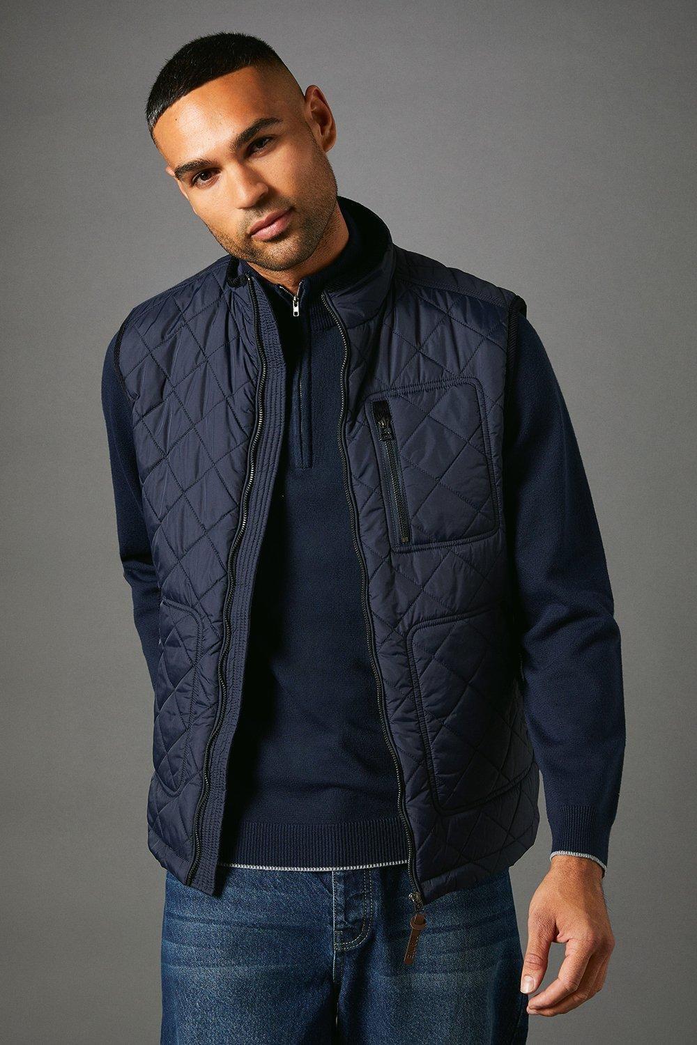 Navy Diamond Quilted Gilet by MAINE