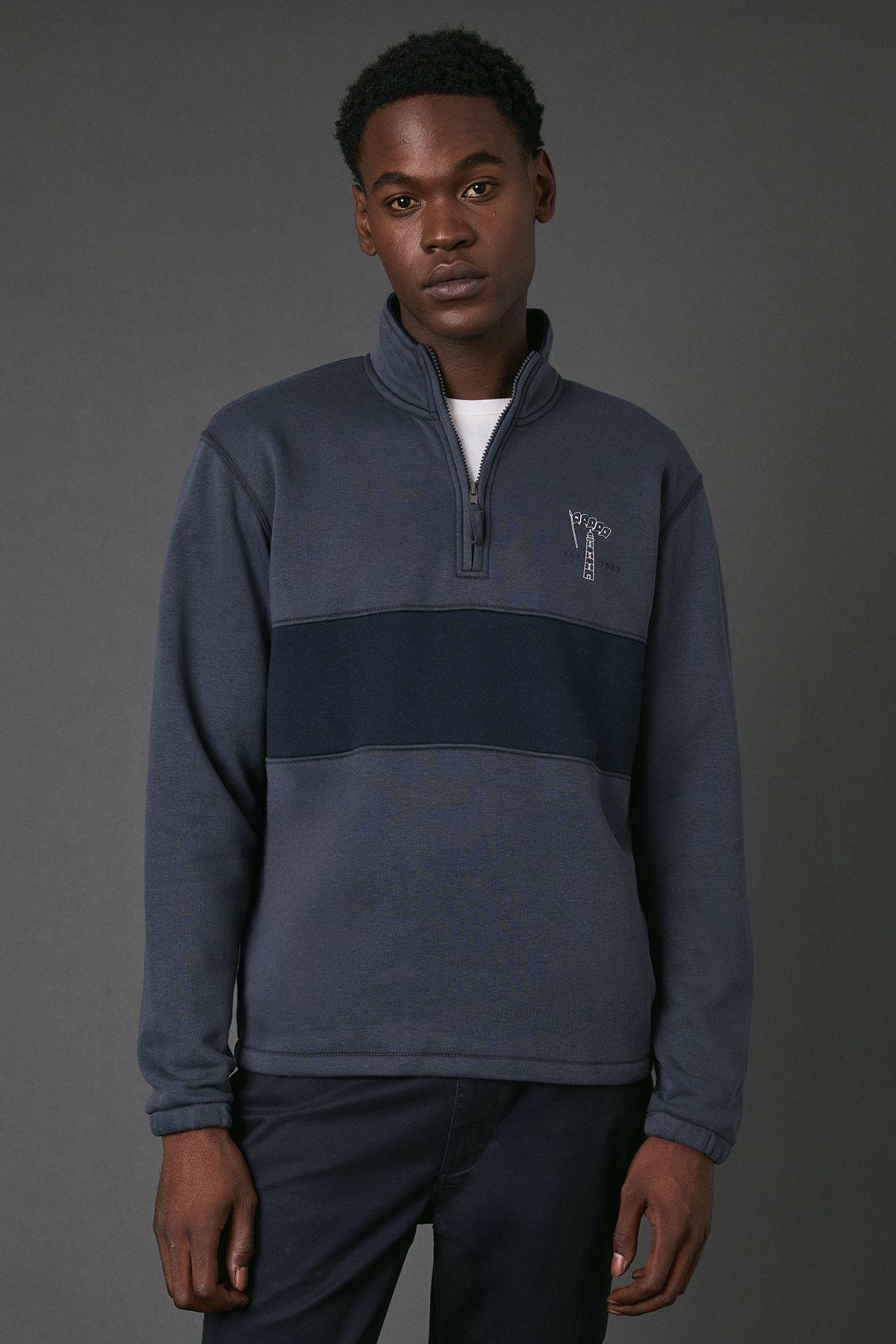 Navy Lighthouse Half Zip Jumper by MAINE