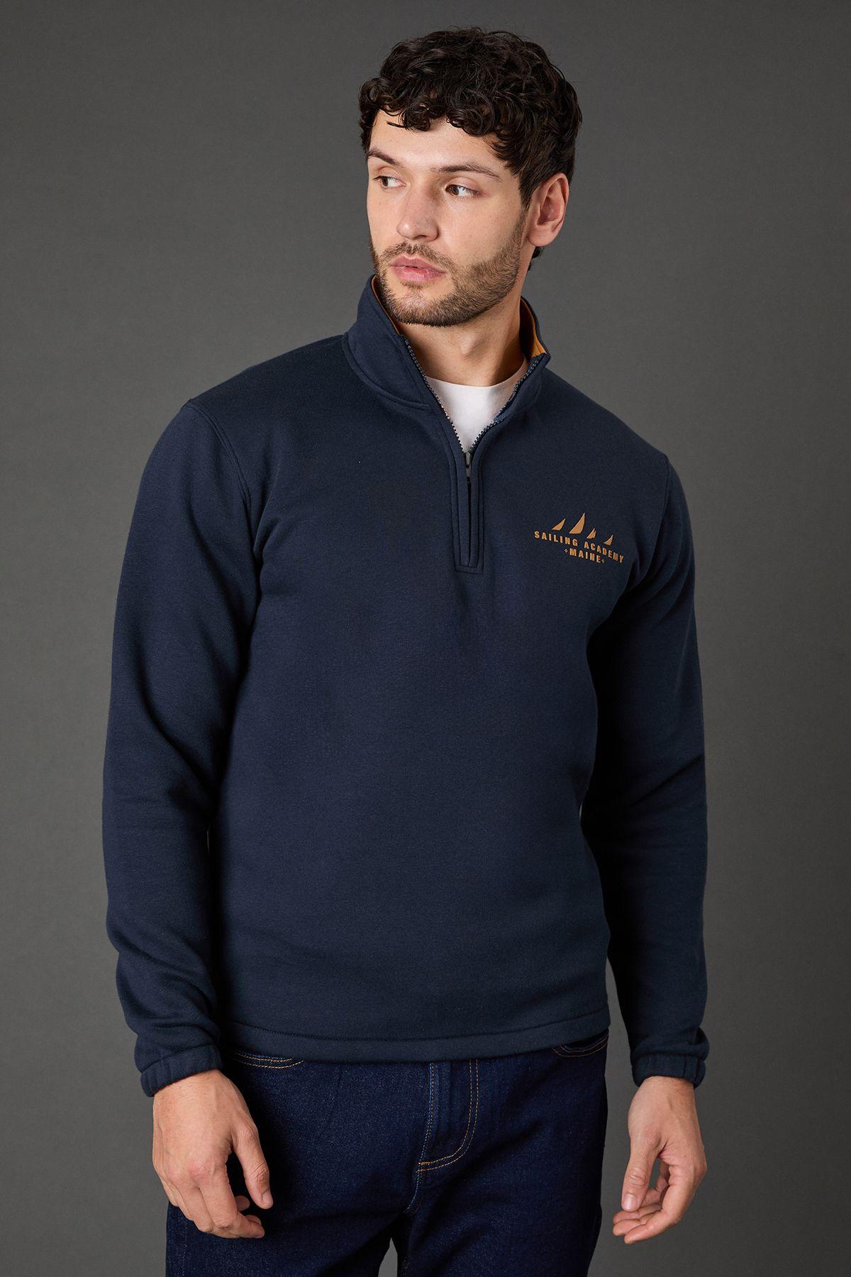 Navy Sailing Academy Half Zip Jumper by MAINE