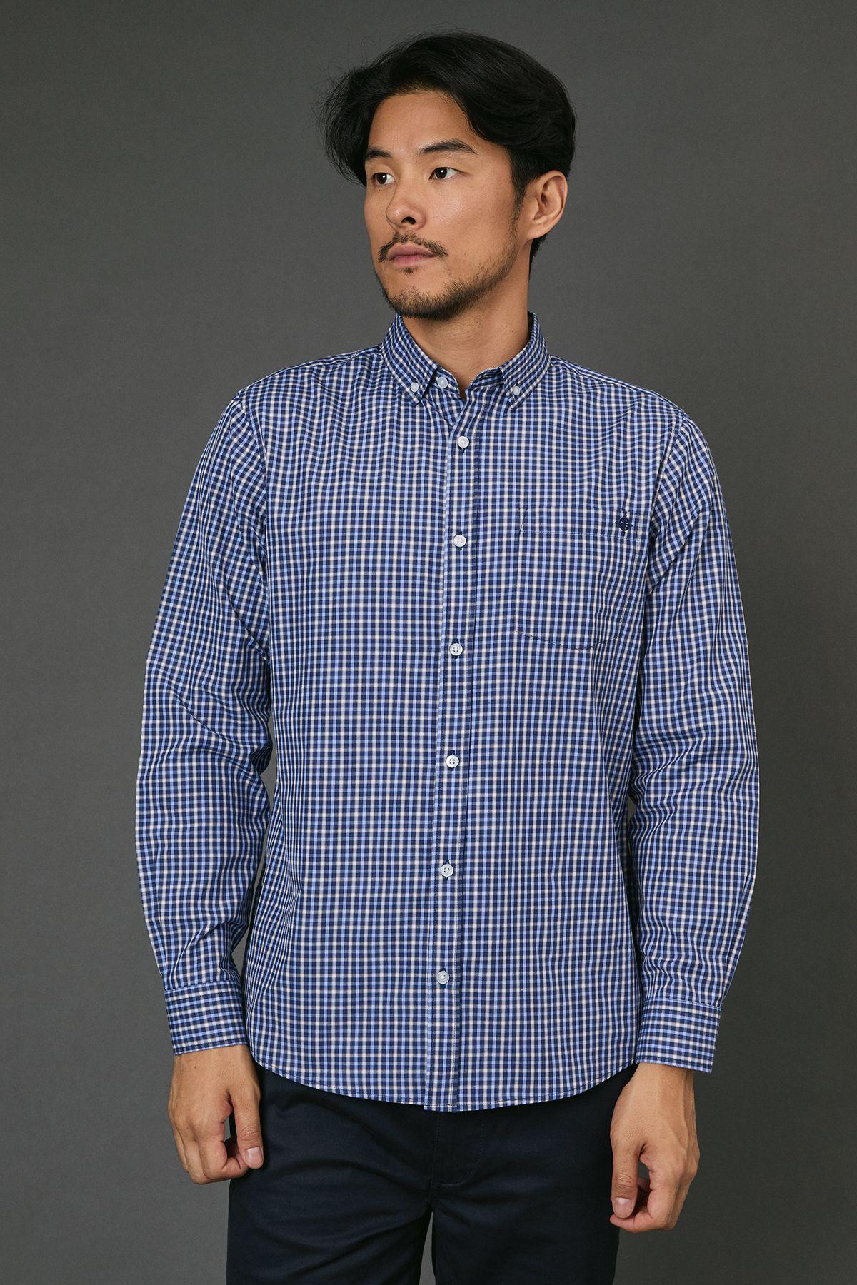 Navy Sawyer Check Long Sleeve Shirt by MAINE