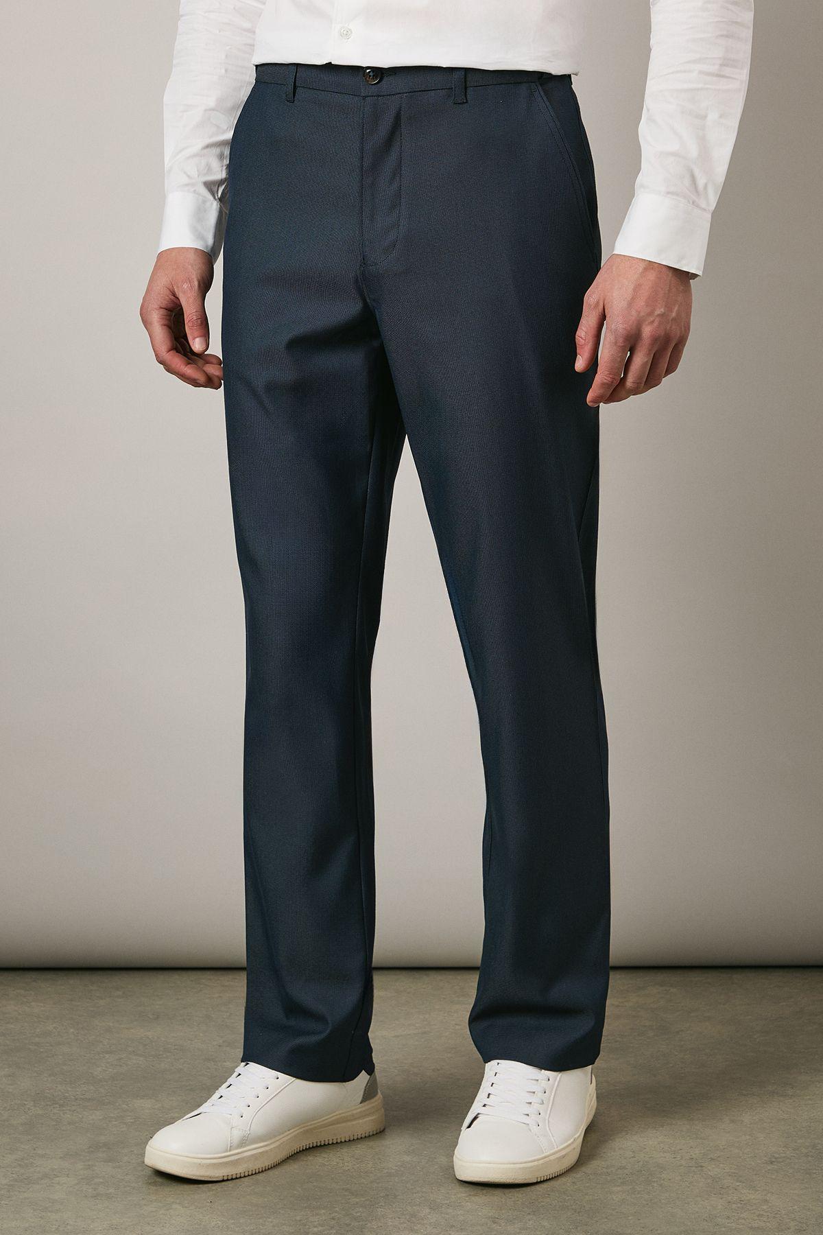 Navy Textured Smart Chinos by MAINE