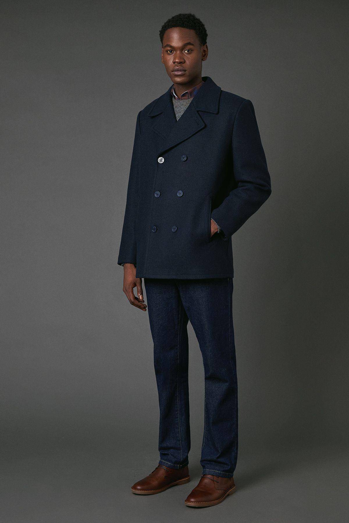 Navy Wool Blend Peacoat by MAINE