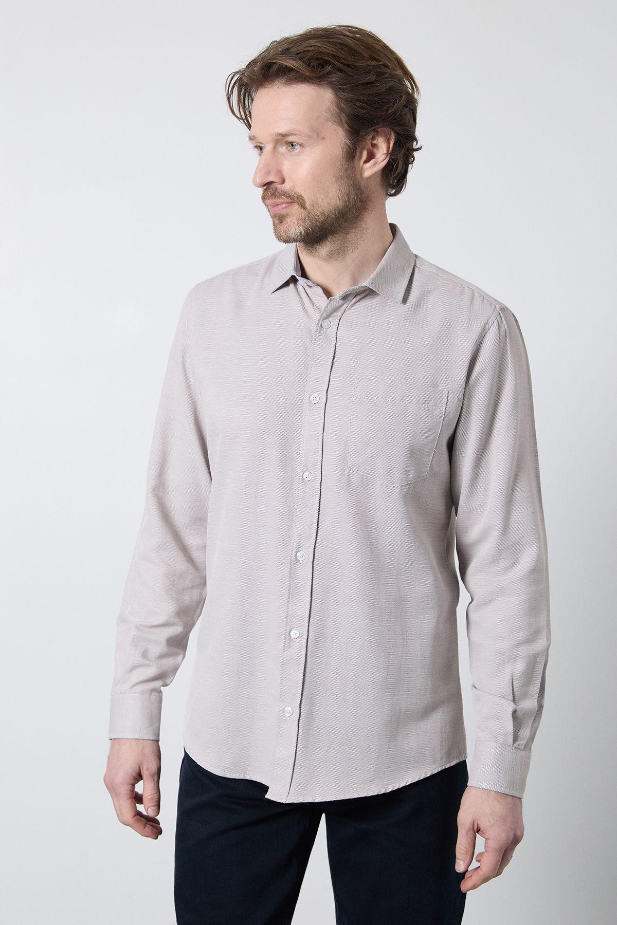 Neutral Textured Smart Long Sleeve Shirt by MAINE