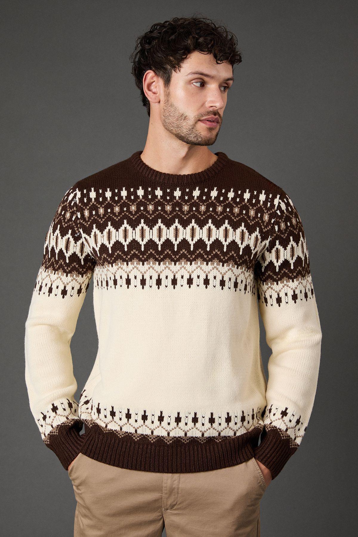 Off White Chunky Fairisle Pattern Knitted Christmas Jumper by MAINE Off White Chunky Fairisle Pattern Knitted Christmas Jumper by MAINE