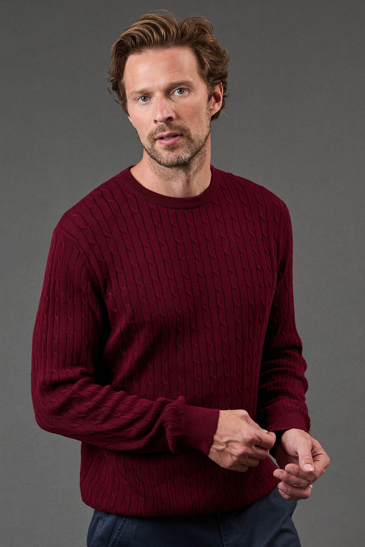 Premium Pure Cotton Cable Crew Neck Jumper by MAINE