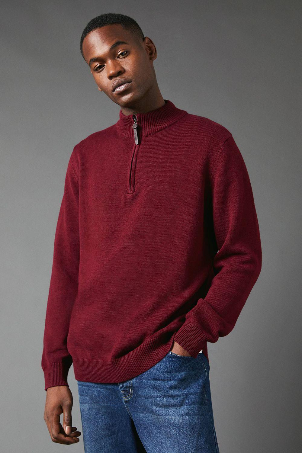 Premium Pure Cotton Half Zip Funnel Jumper by MAINE