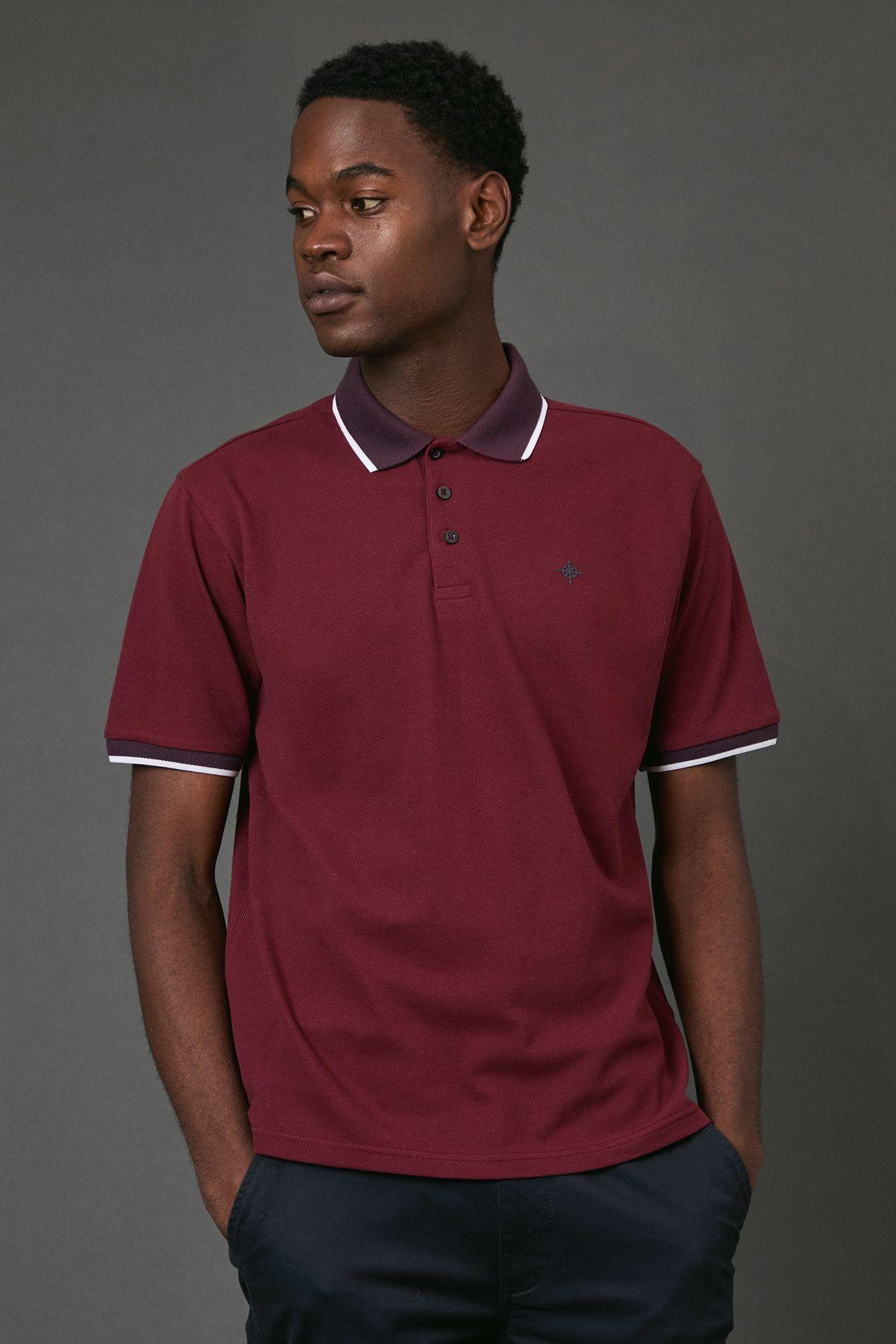 Red Tipped Pique Polo Shirt by MAINE