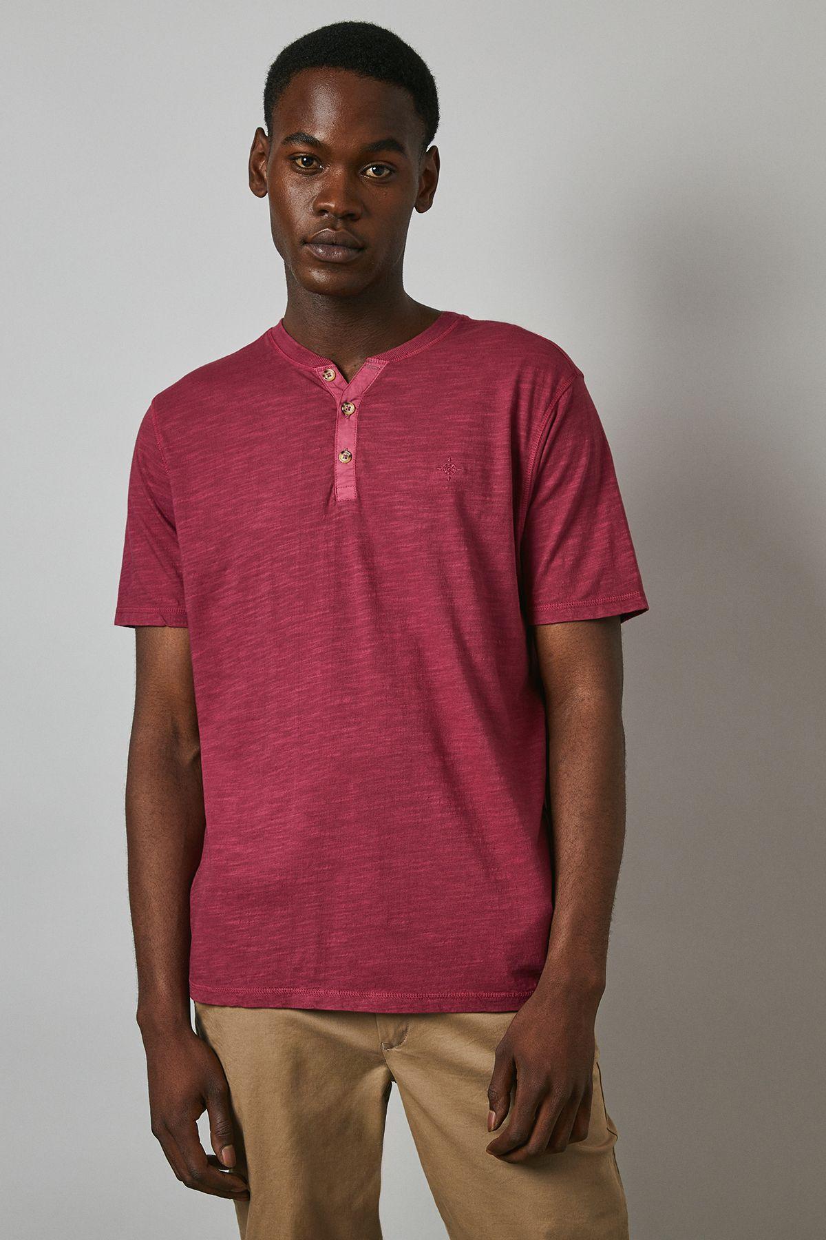 Rose Pink Slub Y Neck T - Shirt by MAINE