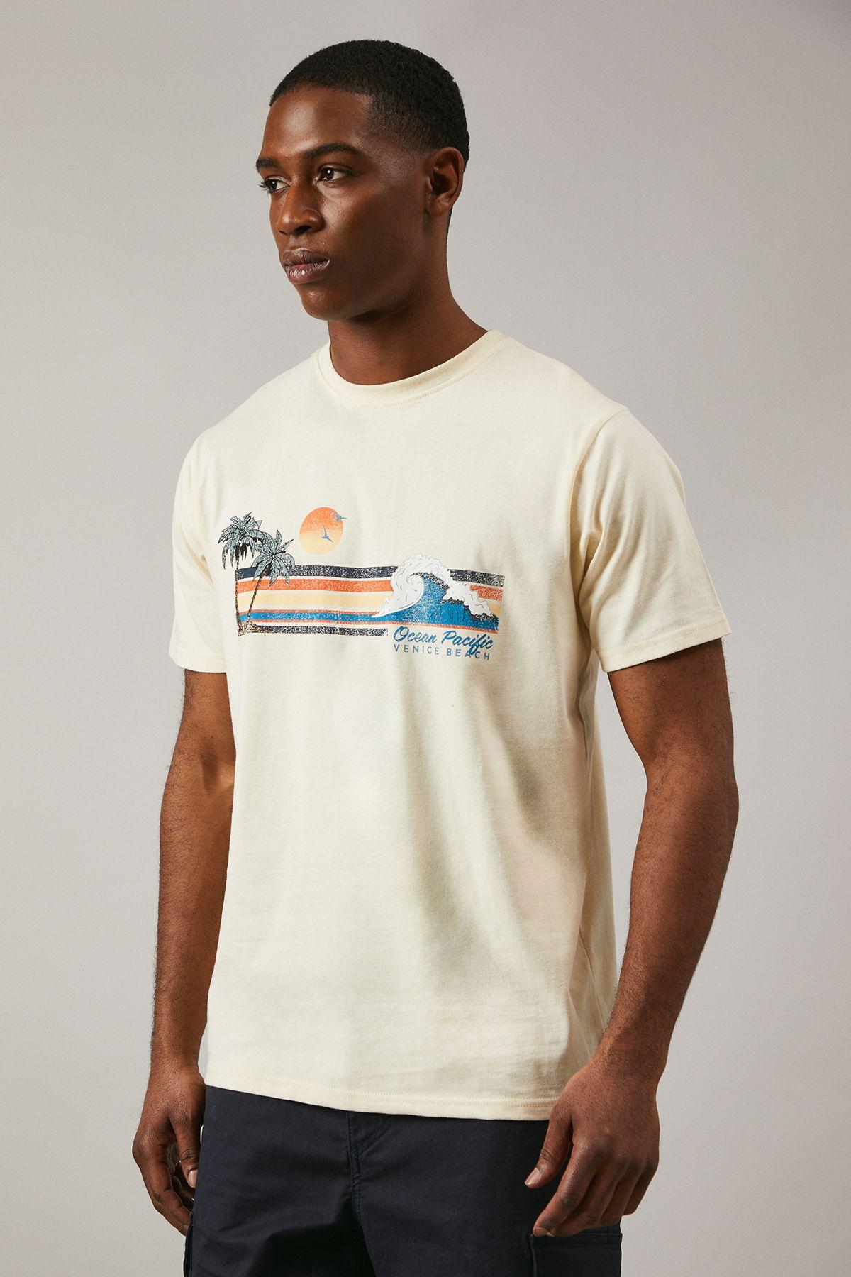 Yellow Ocean Pacific Print  T-shirt by MAINE