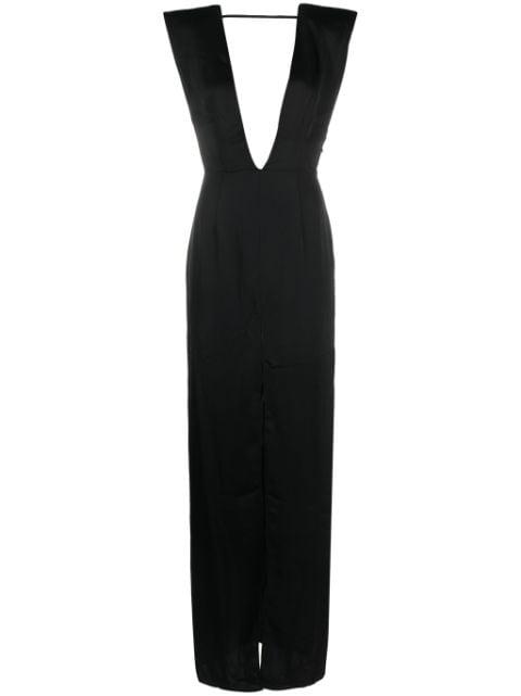 V-neck satin-weave dress by MAISON CLOSE