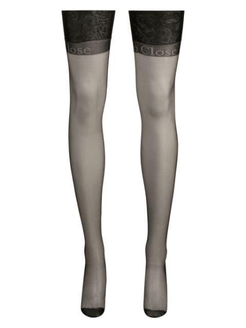 logo-intarsia semi-sheer stockings by MAISON CLOSE