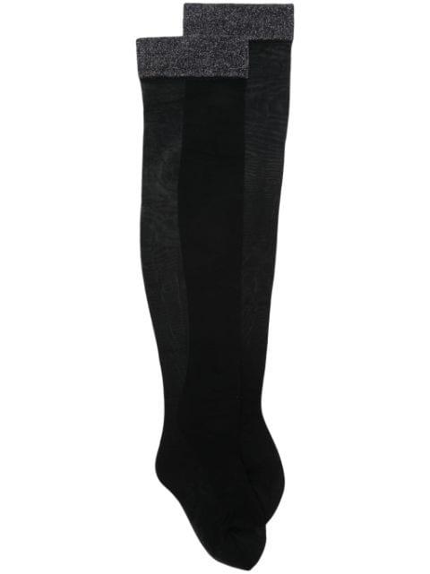 lurex-detail semi-sheer stockings by MAISON CLOSE