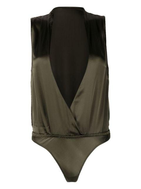 silk plunge V-neck bodysuit by MAISON CLOSE