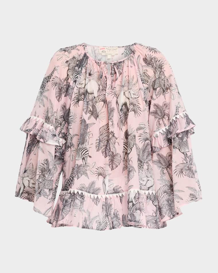 African-Print Cotton Voile Ruffle Blouse by MAISON COMMON