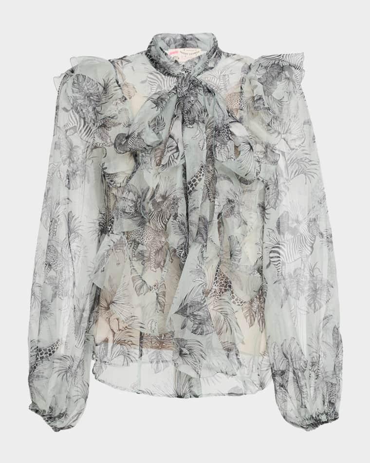 African-Print Silk Chiffon Neck Scarf Blouse by MAISON COMMON